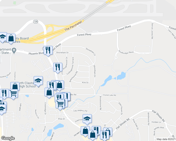 map of restaurants, bars, coffee shops, grocery stores, and more near 1259 Cedar Knoll Way in Atlanta