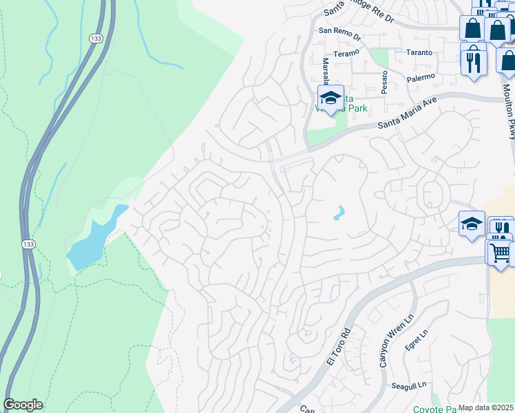 map of restaurants, bars, coffee shops, grocery stores, and more near 3341A Punta Alta in Laguna Woods