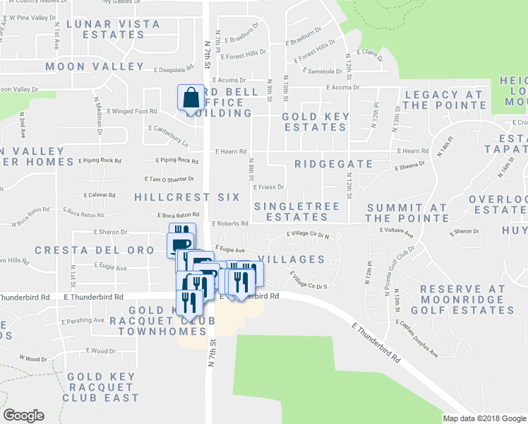 map of restaurants, bars, coffee shops, grocery stores, and more near 846 East Roberts Road in Phoenix