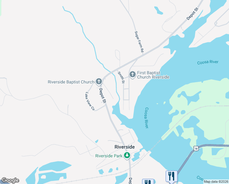 map of restaurants, bars, coffee shops, grocery stores, and more near 95 Lake View Point in Riverside