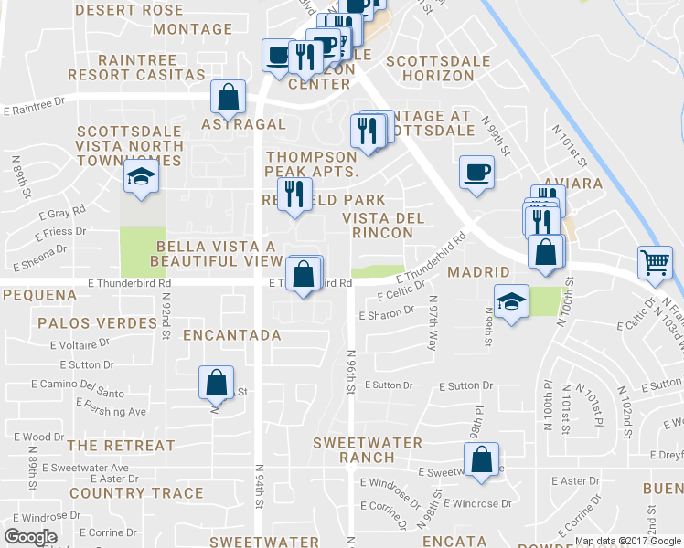 map of restaurants, bars, coffee shops, grocery stores, and more near 13822 North 96th Street in Scottsdale