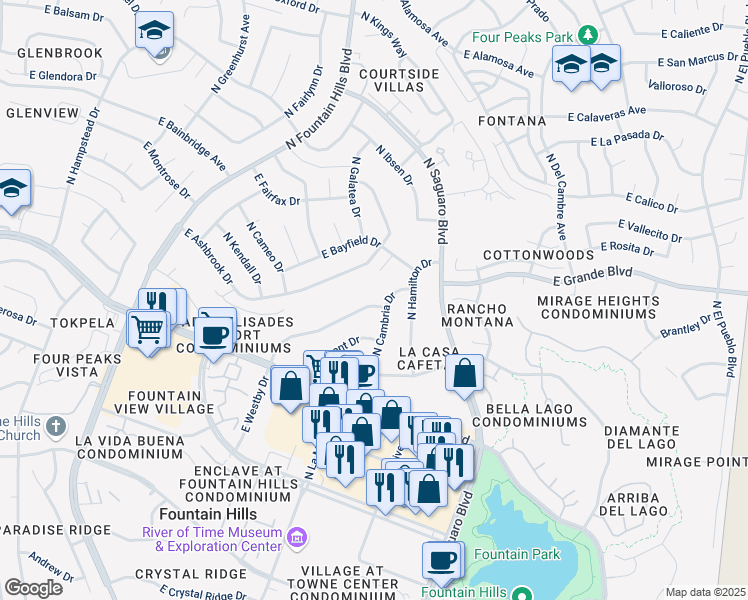 map of restaurants, bars, coffee shops, grocery stores, and more near 16750 East Westby Drive in Fountain Hills