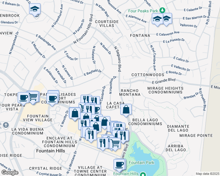 map of restaurants, bars, coffee shops, grocery stores, and more near 13814 North Hamilton Drive in Fountain Hills