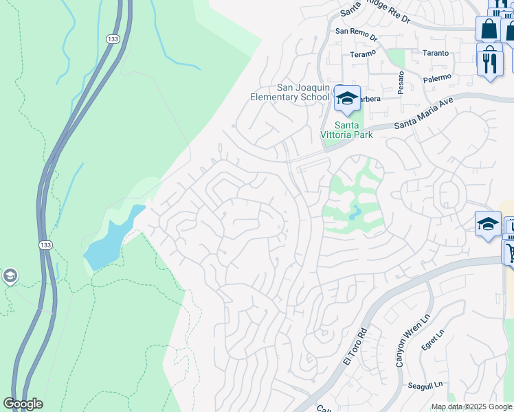 map of restaurants, bars, coffee shops, grocery stores, and more near 3385 Punta Alta in Laguna Woods
