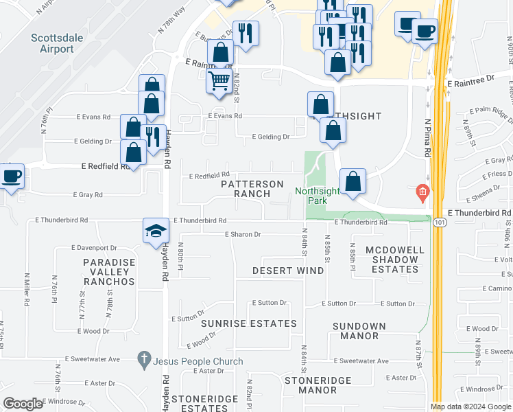 map of restaurants, bars, coffee shops, grocery stores, and more near 8219 East Gray Road in Scottsdale