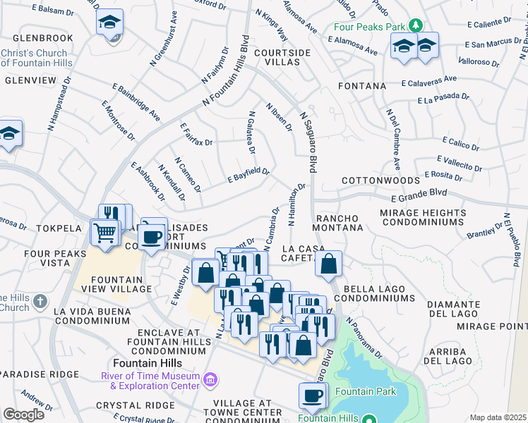 map of restaurants, bars, coffee shops, grocery stores, and more near 16750 East Westby Drive in Fountain Hills