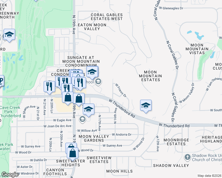map of restaurants, bars, coffee shops, grocery stores, and more near 13810 North 17th Avenue in Phoenix