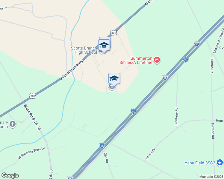 map of restaurants, bars, coffee shops, grocery stores, and more near 9297 Alex Harvin Highway in Summerton