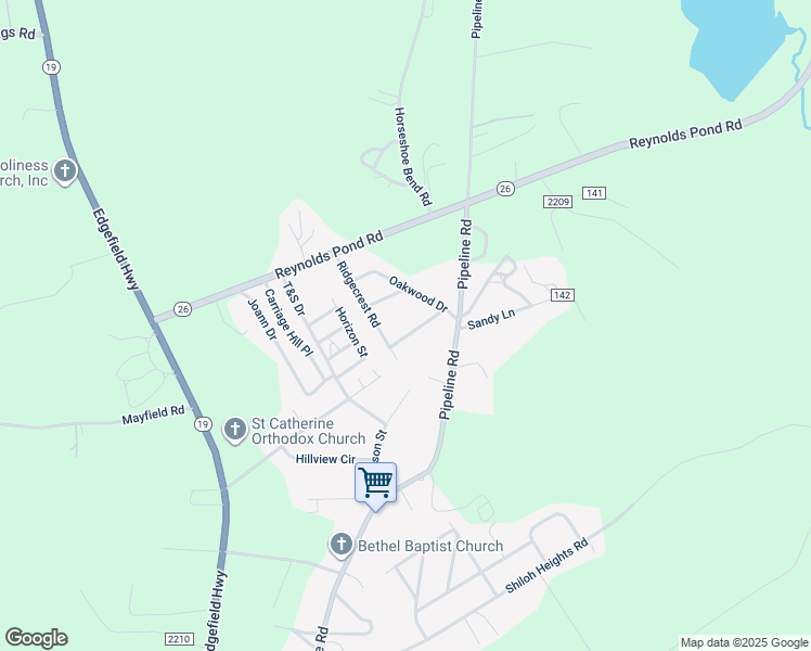 map of restaurants, bars, coffee shops, grocery stores, and more near 27 Ridgecrest Road in Aiken