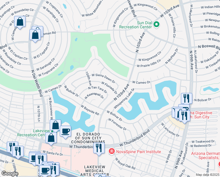 map of restaurants, bars, coffee shops, grocery stores, and more near 10317 West Floriade Drive in Sun City