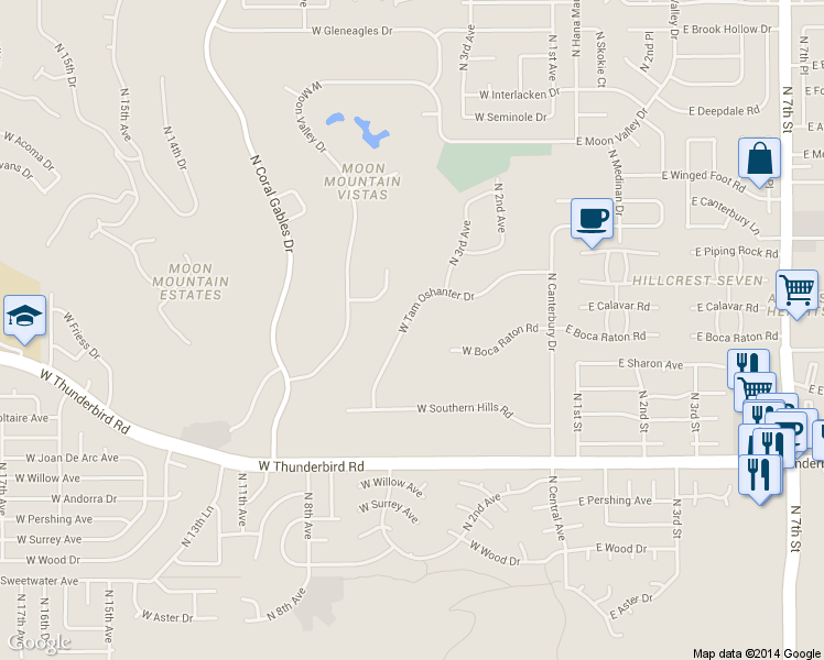 map of restaurants, bars, coffee shops, grocery stores, and more near 501 West Tam Oshanter Drive in Phoenix