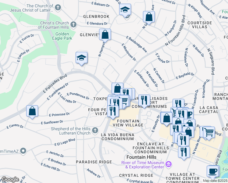 map of restaurants, bars, coffee shops, grocery stores, and more near 13816 North Fountain Hills Boulevard in Fountain Hills