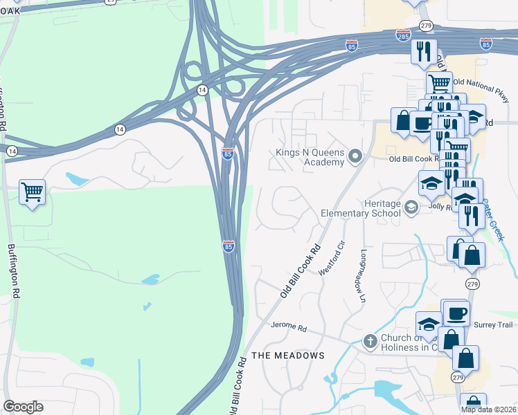 map of restaurants, bars, coffee shops, grocery stores, and more near 5369 Sand Bar Ln in College Park