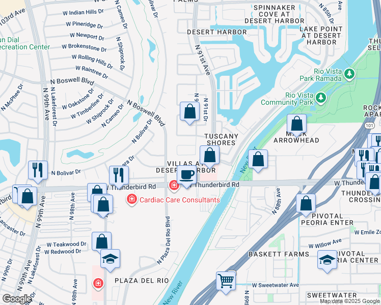 map of restaurants, bars, coffee shops, grocery stores, and more near 9140 West Ludlow Drive in Peoria