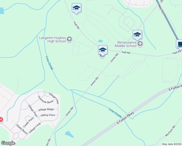 map of restaurants, bars, coffee shops, grocery stores, and more near 6820 Jones Road in Fairburn