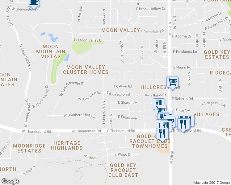 map of restaurants, bars, coffee shops, grocery stores, and more near 26 East Boca Raton Road in Phoenix