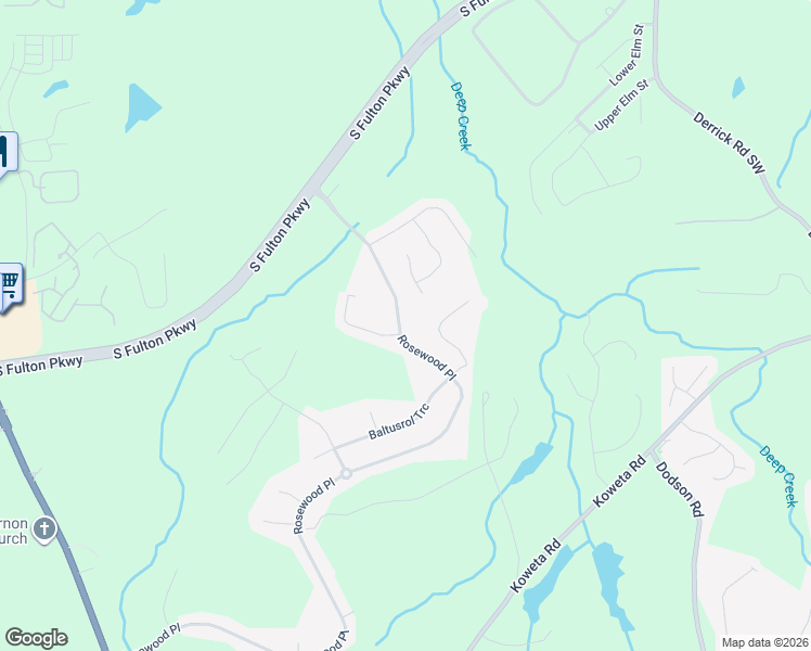 map of restaurants, bars, coffee shops, grocery stores, and more near 5156 Rosewood Place in Fairburn