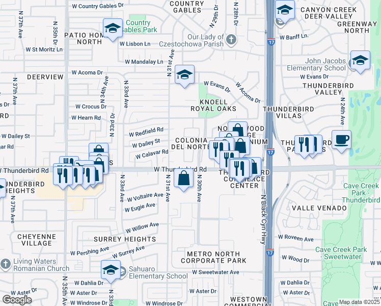 map of restaurants, bars, coffee shops, grocery stores, and more near 13820 N 30th Dr in Phoenix