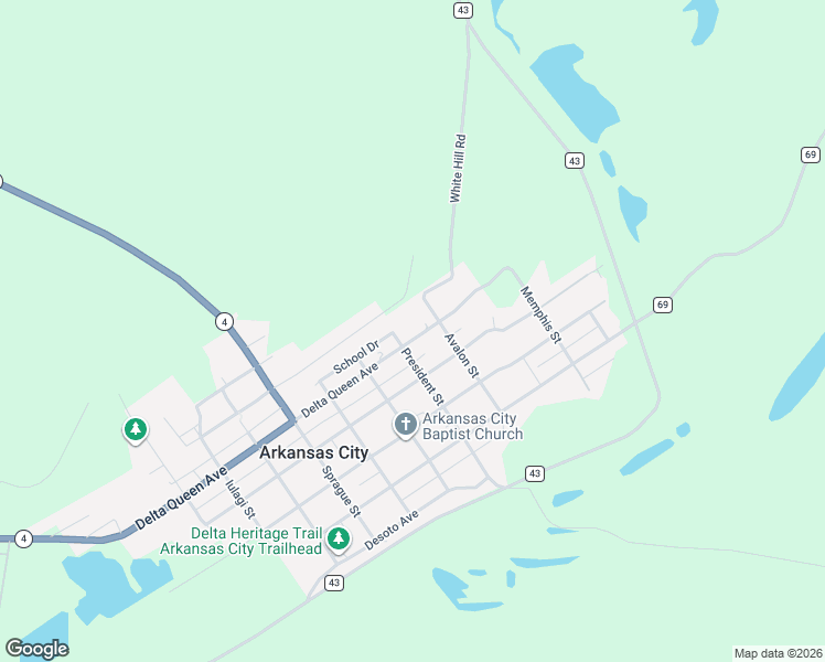 map of restaurants, bars, coffee shops, grocery stores, and more near 510 Delta Queen Avenue in Arkansas City