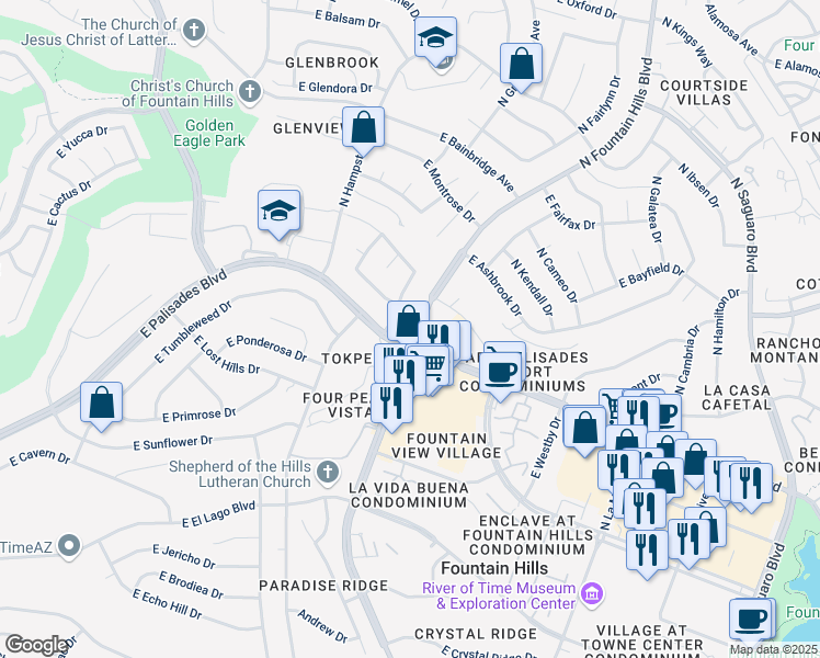 map of restaurants, bars, coffee shops, grocery stores, and more near 13816 North Fountain Hills Boulevard in Fountain Hills