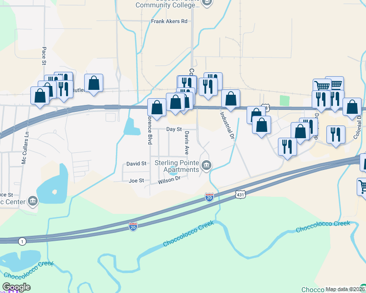 map of restaurants, bars, coffee shops, grocery stores, and more near 120 Davis Avenue in Oxford