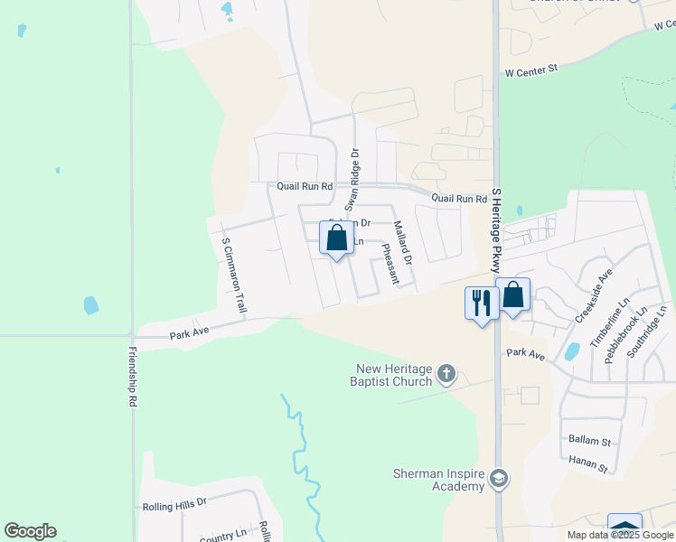 map of restaurants, bars, coffee shops, grocery stores, and more near 1415 Teal in Sherman
