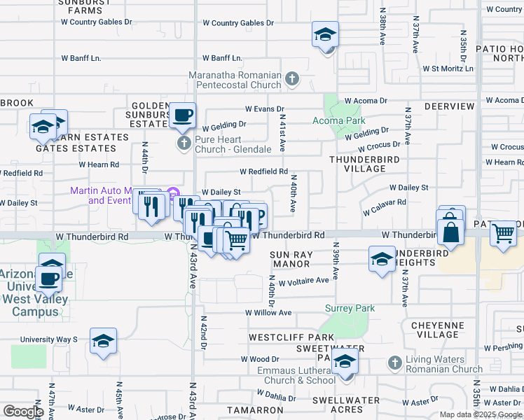 map of restaurants, bars, coffee shops, grocery stores, and more near 4122 West Calavar Road in Phoenix
