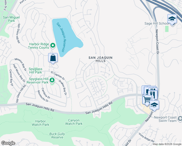map of restaurants, bars, coffee shops, grocery stores, and more near 9 Limoges in Newport Beach
