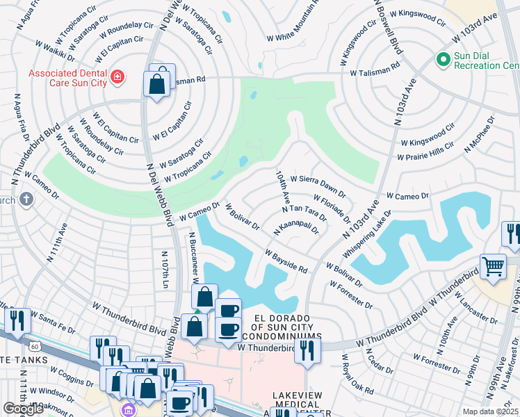 map of restaurants, bars, coffee shops, grocery stores, and more near 10417 West Floriade Drive in Sun City