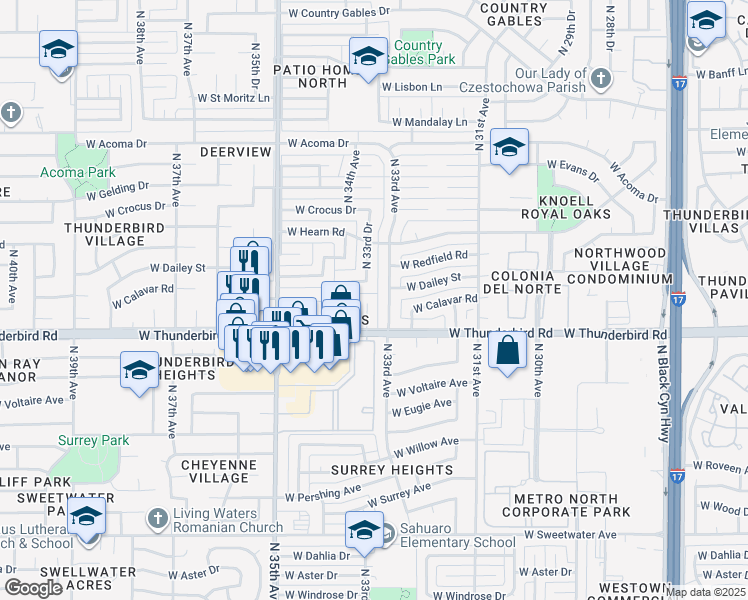 map of restaurants, bars, coffee shops, grocery stores, and more near 13823 North 33rd Drive in Phoenix