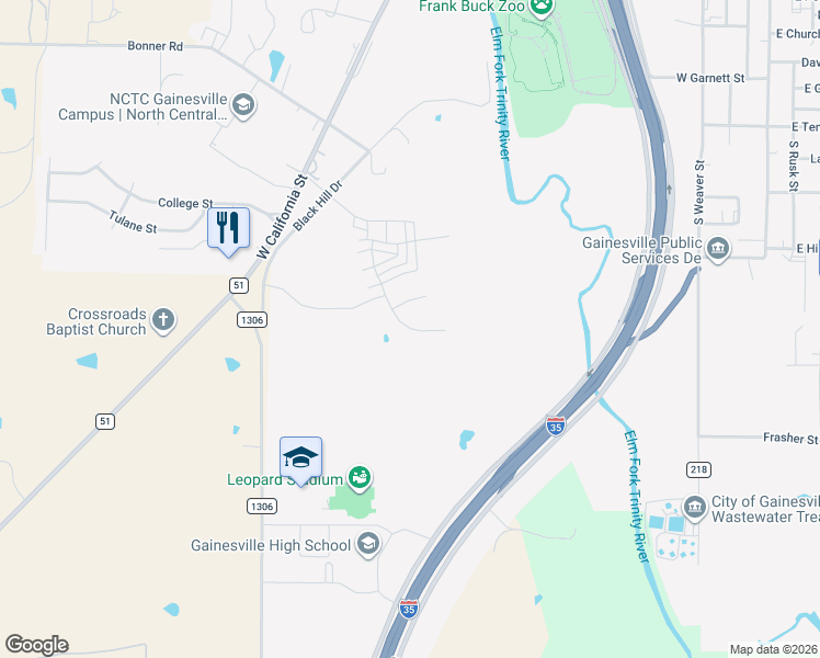 map of restaurants, bars, coffee shops, grocery stores, and more near Greenfield Drive in Gainesville