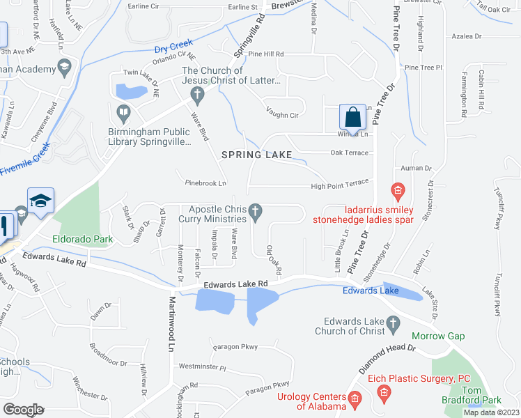 map of restaurants, bars, coffee shops, grocery stores, and more near 1235 Old Oak Circle in Birmingham