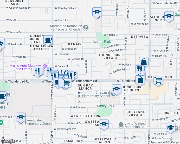 map of restaurants, bars, coffee shops, grocery stores, and more near 13834 North 39th Lane in Phoenix