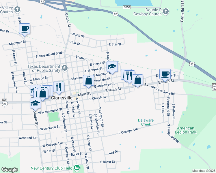 map of restaurants, bars, coffee shops, grocery stores, and more near 600 Broadway Street in Clarksville
