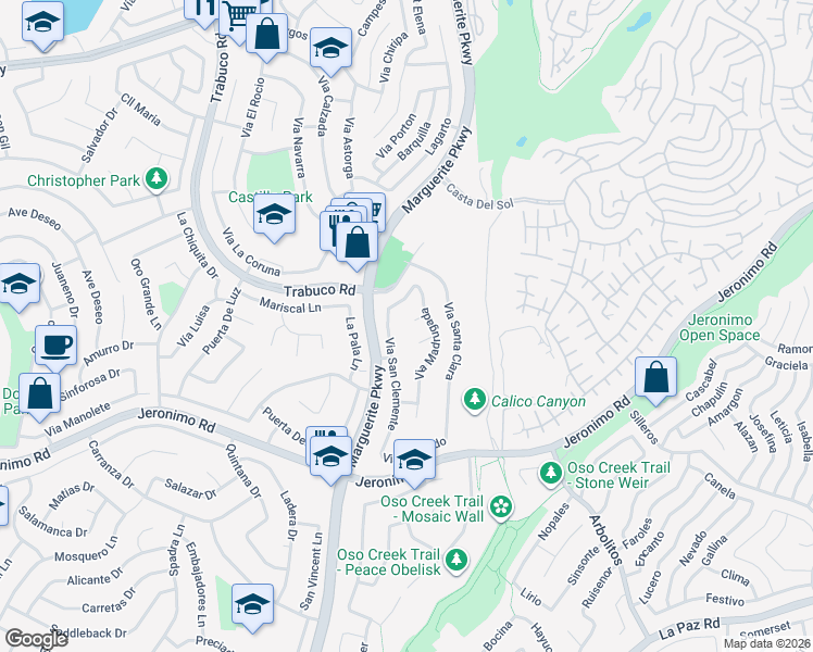map of restaurants, bars, coffee shops, grocery stores, and more near 27382 Via Cortez in Mission Viejo