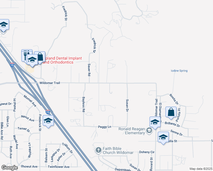 map of restaurants, bars, coffee shops, grocery stores, and more near 23535 Wildomar Trail in Wildomar