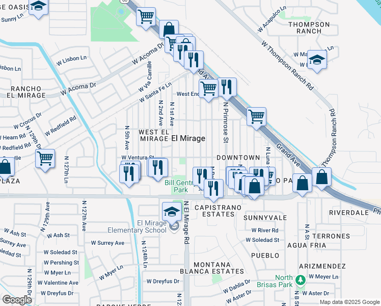 map of restaurants, bars, coffee shops, grocery stores, and more near 14105 North El Mirage Road in El Mirage