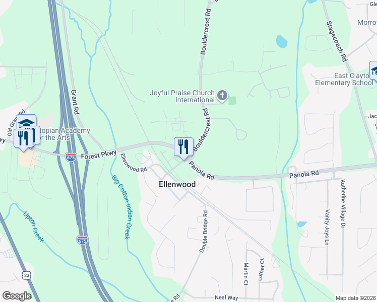 map of restaurants, bars, coffee shops, grocery stores, and more near 5199 Bouldercrest Road in Ellenwood