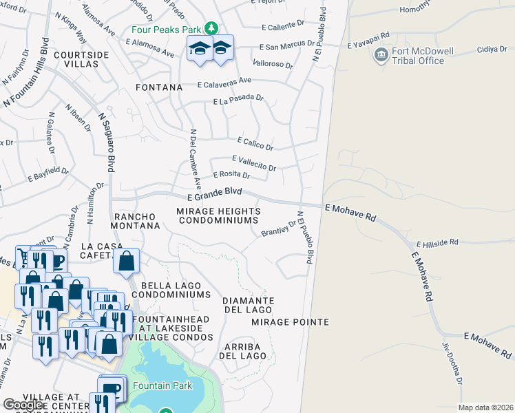 map of restaurants, bars, coffee shops, grocery stores, and more near 13819 Arrowweed Drive in Fountain Hills