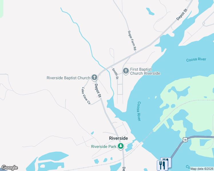 map of restaurants, bars, coffee shops, grocery stores, and more near 95 Lake View Point in Riverside