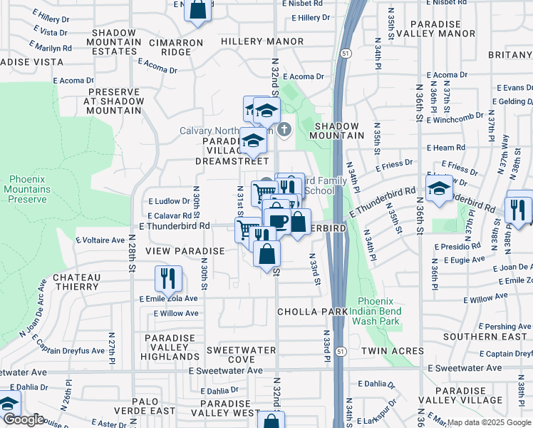 map of restaurants, bars, coffee shops, grocery stores, and more near in Phoenix