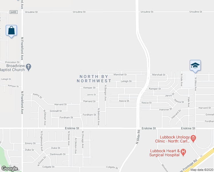 map of restaurants, bars, coffee shops, grocery stores, and more near 5308 Kemper Street in Lubbock