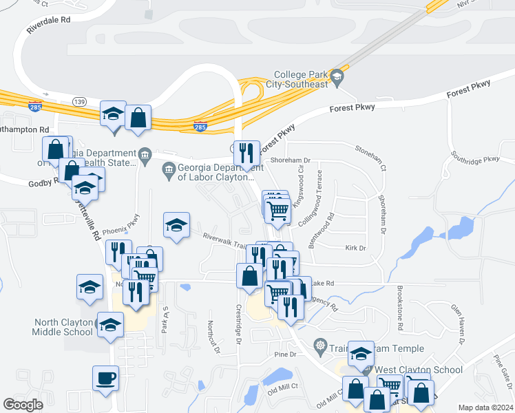 map of restaurants, bars, coffee shops, grocery stores, and more near 2976-5217 Riverwalk Lane in Atlanta
