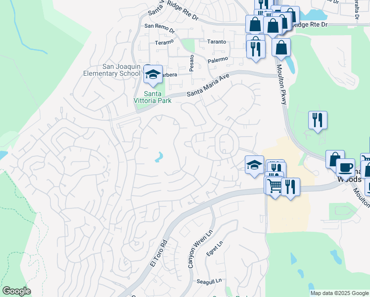 map of restaurants, bars, coffee shops, grocery stores, and more near 5451 Calle Pico in Laguna Woods