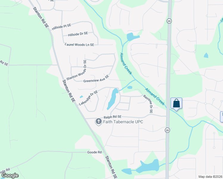 map of restaurants, bars, coffee shops, grocery stores, and more near 2914 Landmark Drive Southeast in Conyers