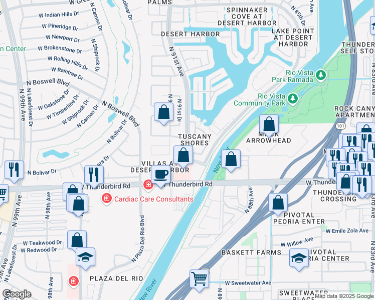 map of restaurants, bars, coffee shops, grocery stores, and more near 14002 North 90th Lane in Peoria