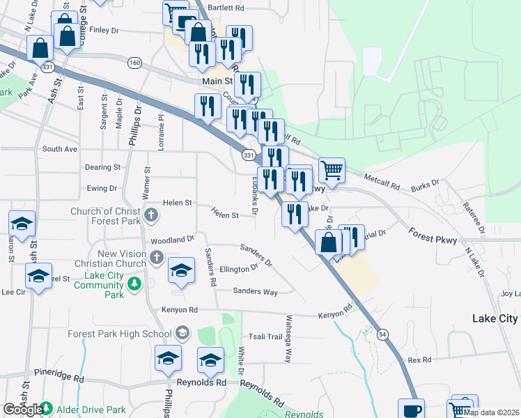 map of restaurants, bars, coffee shops, grocery stores, and more near 5242 Eubanks Drive in Morrow