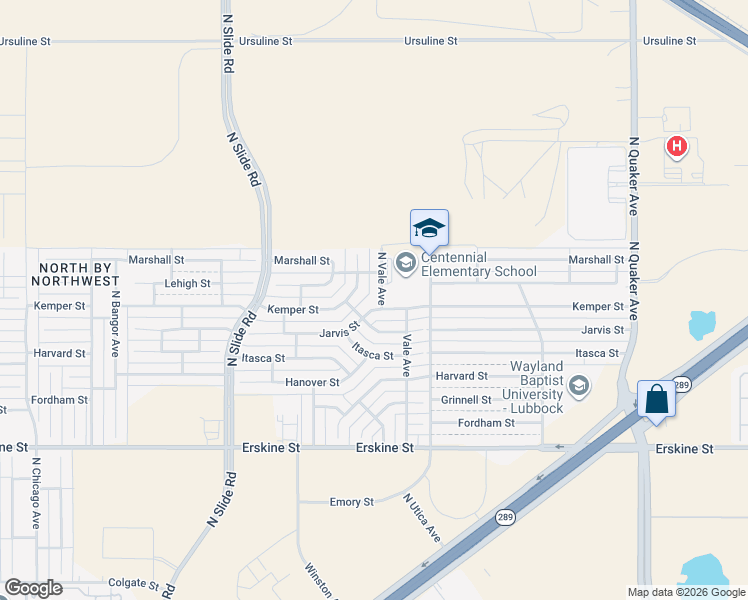map of restaurants, bars, coffee shops, grocery stores, and more near 1201 North Vale Avenue in Lubbock