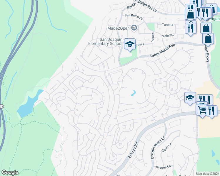 map of restaurants, bars, coffee shops, grocery stores, and more near 3326 Bahia Blanca East in Laguna Woods