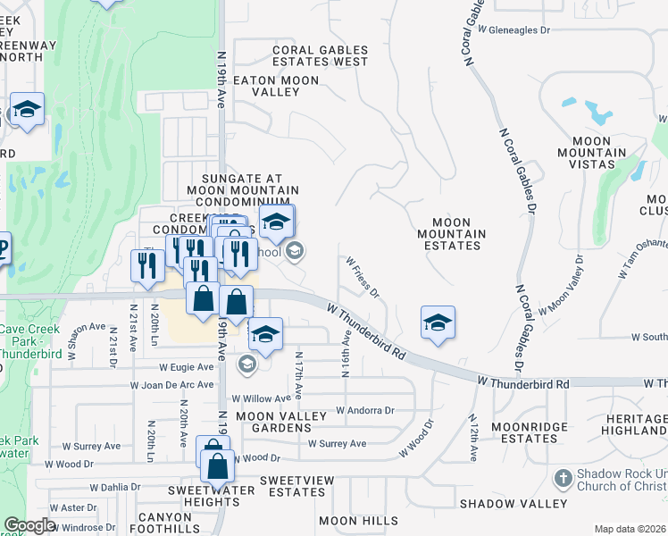 map of restaurants, bars, coffee shops, grocery stores, and more near 13810 North 17th Avenue in Phoenix